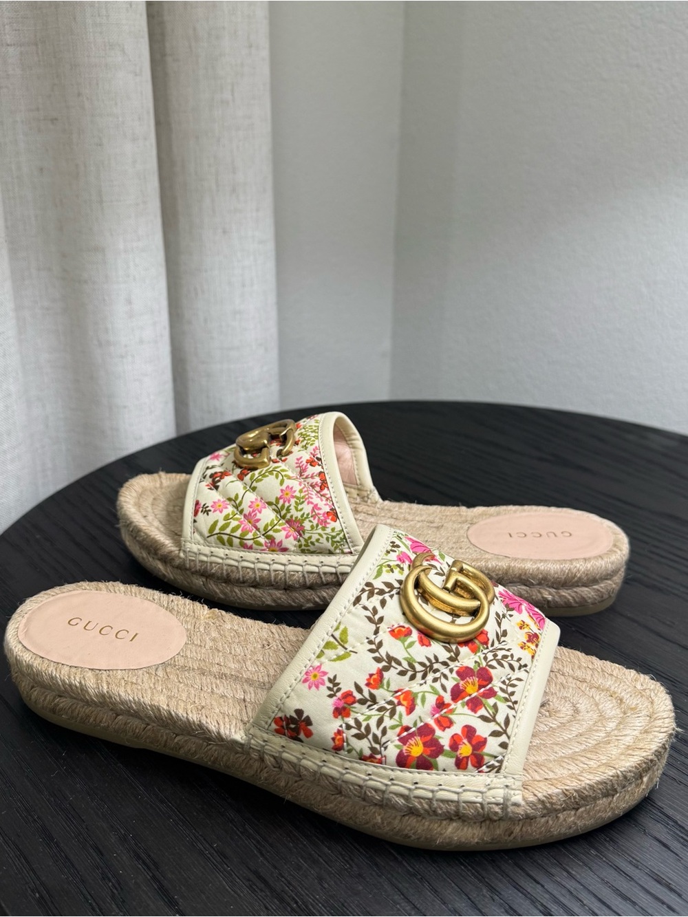 Gucci Matelasse Pilar GG Espadrille Floral Slide Sandals 37.5
